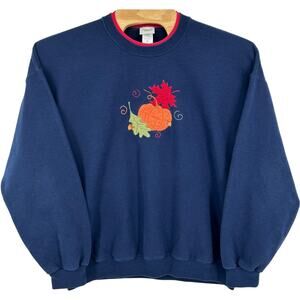 Vintage 90s y2k Women's Autumn Fall Leaves Pumpkin Crewneck Sweatshirt 2XL